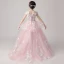 Chic / Beautiful Pearl Pink Flower Girl Dresses 2019 Ball Gown Off-The-Shoulder Short Sleeve Appliques Flower Beading Pearl Floor-Length / Long Ruffle Backless Wedding Party Dresses