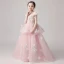 Chic / Beautiful Pearl Pink Flower Girl Dresses 2019 Ball Gown Off-The-Shoulder Short Sleeve Appliques Flower Beading Pearl Floor-Length / Long Ruffle Backless Wedding Party Dresses