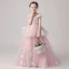 Chic / Beautiful Pearl Pink Flower Girl Dresses 2019 Ball Gown Off-The-Shoulder Short Sleeve Appliques Flower Beading Pearl Floor-Length / Long Ruffle Backless Wedding Party Dresses