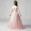 Elegant Pearl Pink Flower Girl Dresses 2019 A-Line / Princess Off-The-Shoulder Long Sleeve Appliques Lace Floor-Length / Long Ruffle Backless Wedding Party Dresses