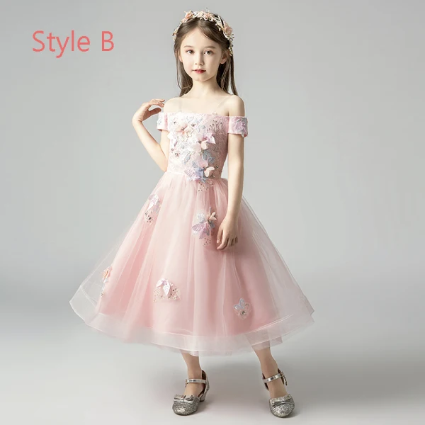 Elegant Pearl Pink Flower Girl Dresses 2019 A-Line / Princess Off-The-Shoulder Long Sleeve Appliques Lace Floor-Length / Long Ruffle Backless Wedding Party Dresses