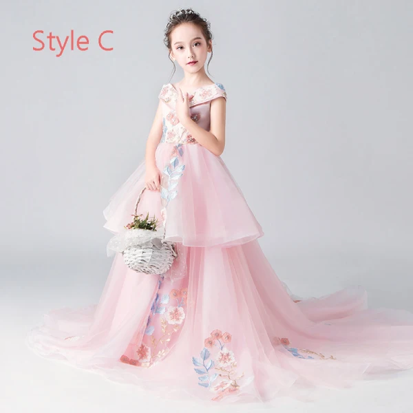 Elegant Pearl Pink Flower Girl Dresses 2019 A-Line / Princess Off-The-Shoulder Long Sleeve Appliques Lace Floor-Length / Long Ruffle Backless Wedding Party Dresses