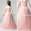 Elegant Pearl Pink Flower Girl Dresses 2019 A-Line / Princess Off-The-Shoulder Long Sleeve Appliques Lace Floor-Length / Long Ruffle Backless Wedding Party Dresses