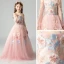Elegant Pearl Pink Flower Girl Dresses 2019 A-Line / Princess Off-The-Shoulder Long Sleeve Appliques Lace Floor-Length / Long Ruffle Backless Wedding Party Dresses