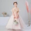 Romantic Pearl Pink Flower Girl Dresses 2019 A-Line / Princess High Neck Short Sleeve Appliques Lace Beading Pearl Rhinestone Floor-Length / Long Ruffle Backless Wedding Party Dresses