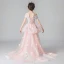 Chic / Beautiful Pearl Pink Flower Girl Dresses 2019 A-Line / Princess Off-The-Shoulder Short Sleeve Appliques Lace Flower Beading Pearl Sweep Train Ruffle Backless Wedding Party Dresses