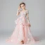 Chic / Beautiful Pearl Pink Flower Girl Dresses 2019 A-Line / Princess Off-The-Shoulder Short Sleeve Appliques Lace Flower Beading Pearl Sweep Train Ruffle Backless Wedding Party Dresses
