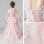 Chic / Beautiful Pearl Pink Flower Girl Dresses 2019 A-Line / Princess Off-The-Shoulder Short Sleeve Appliques Lace Flower Beading Pearl Sweep Train Ruffle Backless Wedding Party Dresses
