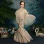 Style Chinois Champagne Transparentes Robe Ceremonie Fille 2019 Trompette / Sirène Col Haut Manches de cloche Appliques En Dentelle Perlage Longue Robe Pour Mariage