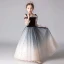 Romantic Black Gradient-Color Flower Girl Dresses 2019 A-Line / Princess Off-The-Shoulder Puffy 3/4 Sleeve Sequins Glitter Tulle Floor-Length / Long Ruffle Backless Wedding Party Dresses