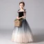 Romantic Black Gradient-Color Flower Girl Dresses 2019 A-Line / Princess Off-The-Shoulder Puffy 3/4 Sleeve Sequins Glitter Tulle Floor-Length / Long Ruffle Backless Wedding Party Dresses