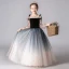 Romantic Black Gradient-Color Flower Girl Dresses 2019 A-Line / Princess Off-The-Shoulder Puffy 3/4 Sleeve Sequins Glitter Tulle Floor-Length / Long Ruffle Backless Wedding Party Dresses