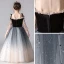 Romantic Black Gradient-Color Flower Girl Dresses 2019 A-Line / Princess Off-The-Shoulder Puffy 3/4 Sleeve Sequins Glitter Tulle Floor-Length / Long Ruffle Backless Wedding Party Dresses
