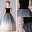 Romantic Black Gradient-Color Flower Girl Dresses 2019 A-Line / Princess Off-The-Shoulder Puffy 3/4 Sleeve Sequins Glitter Tulle Floor-Length / Long Ruffle Backless Wedding Party Dresses