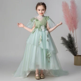 Flower Fairy Green See Through Flower Girl Dresses 2019 Empire High Neck Sleeveless Appliques Flower Sweep Train Ruffle Wedding Party Dresses