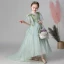 Flower Fairy Green See-through Flower Girl Dresses 2019 Empire High Neck Sleeveless Appliques Flower Sweep Train Ruffle Wedding Party Dresses