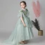 Flower Fairy Green See-through Flower Girl Dresses 2019 Empire High Neck Sleeveless Appliques Flower Sweep Train Ruffle Wedding Party Dresses