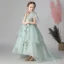 Flower Fairy Green See-through Flower Girl Dresses 2019 Empire High Neck Sleeveless Appliques Flower Sweep Train Ruffle Wedding Party Dresses