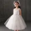 Chic / Beautiful Ivory Flower Girl Dresses 2019 Ball Gown Scoop Neck Sleeveless Bow Appliques Lace Beading Short Ruffle Wedding Party Dresses