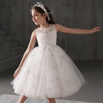 Chic Beautiful Ivory Flower Girl Dresses 2019 Ball Gown Scoop Neck Sleeveless Bow Appliques Lace Beading Short Ruffle Wedding Party Dresses