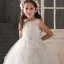 Chic / Beautiful Ivory Flower Girl Dresses 2019 Ball Gown Scoop Neck Sleeveless Bow Appliques Lace Beading Short Ruffle Wedding Party Dresses