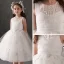 Chic / Beautiful Ivory Flower Girl Dresses 2019 Ball Gown Scoop Neck Sleeveless Bow Appliques Lace Beading Short Ruffle Wedding Party Dresses