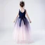 Chic / Belle Bleu Marine Dégradé De Couleur Robe Ceremonie Fille 2019 Robe Boule V-Cou Sans Manches Ceinture Longue Volants Dos Nu Robe Pour Mariage