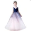 Chic / Belle Bleu Marine Dégradé De Couleur Robe Ceremonie Fille 2019 Robe Boule V-Cou Sans Manches Ceinture Longue Volants Dos Nu Robe Pour Mariage