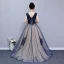 Chic / Beautiful Navy Blue Flower Girl Dresses 2019 A-Line / Princess V-Neck Sleeveless Appliques Lace Sweep Train Ruffle Backless Wedding Party Dresses