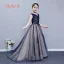 Chic / Beautiful Navy Blue Flower Girl Dresses 2019 A-Line / Princess V-Neck Sleeveless Appliques Lace Sweep Train Ruffle Backless Wedding Party Dresses