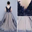 Chic / Beautiful Navy Blue Flower Girl Dresses 2019 A-Line / Princess V-Neck Sleeveless Appliques Lace Sweep Train Ruffle Backless Wedding Party Dresses