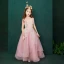 Flower Fairy Candy Pink See-through Flower Girl Dresses 2019 A-Line / Princess Scoop Neck Sleeveless Appliques Lace Flower Rhinestone Floor-Length / Long Ruffle Wedding Party Dresses