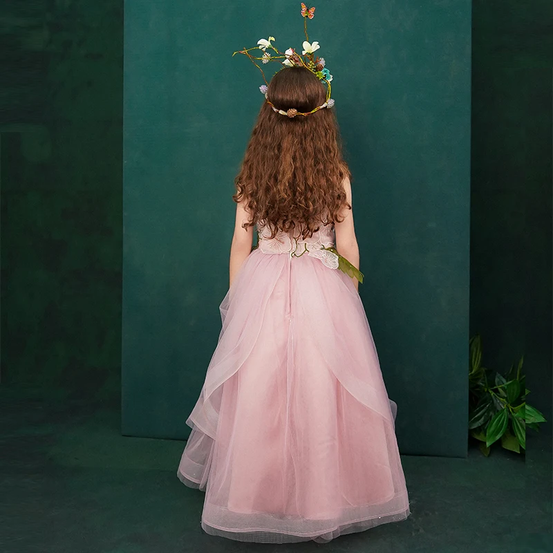 strapless open back dress Baby girl dress pink for special occasion, long toddler gown, Pink pri   Kids Dressy