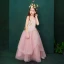 Flower Fairy Candy Pink See-through Flower Girl Dresses 2019 A-Line / Princess Scoop Neck Sleeveless Appliques Lace Flower Rhinestone Floor-Length / Long Ruffle Wedding Party Dresses