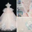 Luxury / Gorgeous Pearl Pink Flower Girl Dresses 2019 Ball Gown V-Neck Short Sleeve Appliques Lace Beading Pearl Sequins Sweep Train Ruffle Backless Wedding Party Dresses