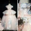 Luxury / Gorgeous Pearl Pink Flower Girl Dresses 2019 Ball Gown V-Neck Short Sleeve Appliques Lace Beading Pearl Sequins Sweep Train Ruffle Backless Wedding Party Dresses