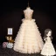 Luxury / Gorgeous Champagne Flower Girl Dresses 2019 A-Line / Princess Scoop Neck Sleeveless Appliques Lace Pearl Rhinestone Floor-Length / Long Cascading Ruffles Backless Wedding Party Dresses