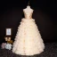 Luxury / Gorgeous Champagne Flower Girl Dresses 2019 A-Line / Princess Scoop Neck Sleeveless Appliques Lace Pearl Rhinestone Floor-Length / Long Cascading Ruffles Backless Wedding Party Dresses