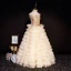 Luxury / Gorgeous Champagne Flower Girl Dresses 2019 A-Line / Princess Scoop Neck Sleeveless Appliques Lace Pearl Rhinestone Floor-Length / Long Cascading Ruffles Backless Wedding Party Dresses