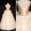 Luxury / Gorgeous Champagne Flower Girl Dresses 2019 A-Line / Princess Scoop Neck Sleeveless Appliques Lace Pearl Rhinestone Floor-Length / Long Cascading Ruffles Backless Wedding Party Dresses