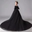 Modest / Simple Black Flower Girl Dresses 2019 A-Line / Princess Off-The-Shoulder 3/4 Sleeve Glitter Polyester Chapel Train Ruffle Backless Wedding Party Dresses