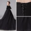Modest / Simple Black Flower Girl Dresses 2019 A-Line / Princess Off-The-Shoulder 3/4 Sleeve Glitter Polyester Chapel Train Ruffle Backless Wedding Party Dresses