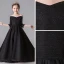 Modest / Simple Black Flower Girl Dresses 2019 A-Line / Princess Off-The-Shoulder 3/4 Sleeve Glitter Polyester Chapel Train Ruffle Backless Wedding Party Dresses