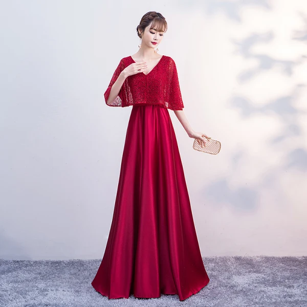Chic / Beautiful Sky Blue Satin Bridesmaid Dresses 2019 A-Line / Princess V-Neck 1/2 Sleeves Sash Beading Floor-Length / Long Ruffle Wedding Party Dresses
