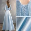 Chic / Beautiful Sky Blue Satin Bridesmaid Dresses 2019 A-Line / Princess V-Neck 1/2 Sleeves Sash Beading Floor-Length / Long Ruffle Wedding Party Dresses