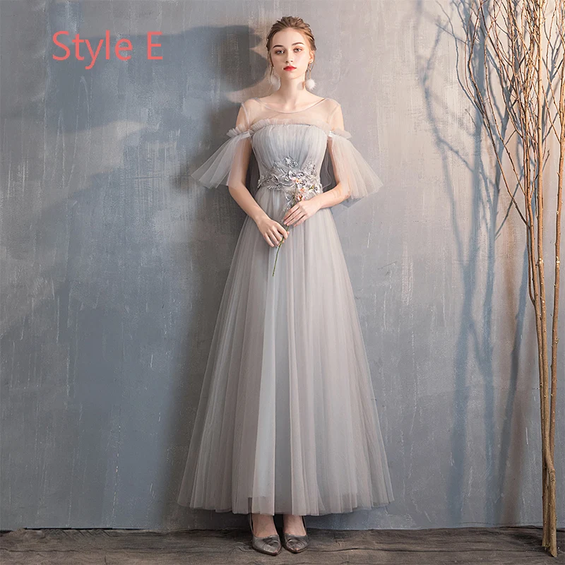 Affordable Grey Bridesmaid Dresses 2019 A Line Princess Appliques Lace  Pearl Floor Length Long Ruffle Backless Wedding Party Dresses