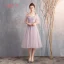 Affordable Blushing Pink Bridesmaid Dresses 2019 A-Line / Princess Appliques Lace Beading Tea-length Ruffle Backless Wedding Party Dresses