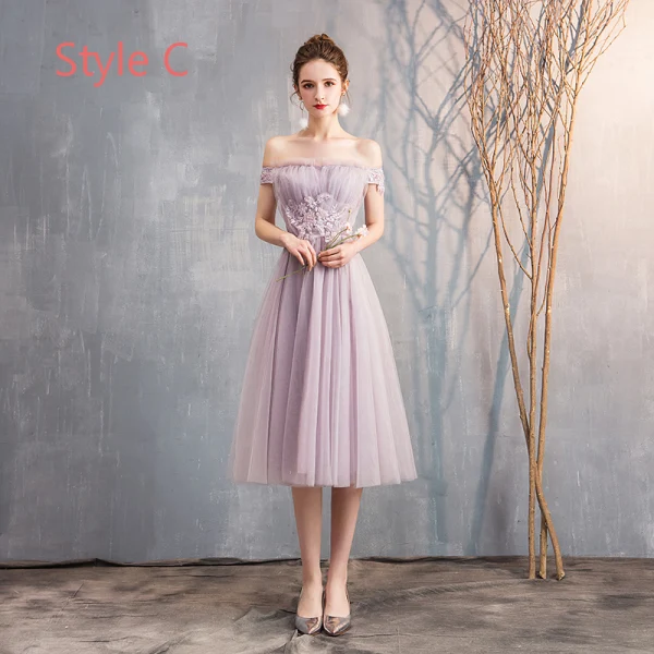 Affordable Blushing Pink Bridesmaid Dresses 2019 A-Line / Princess Appliques Lace Beading Tea-length Ruffle Backless Wedding Party Dresses
