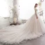 Luxury / Gorgeous Champagne Wedding Dresses 2019 A-Line / Princess Off-The-Shoulder Short Sleeve Backless Appliques Lace Beading Glitter Sequins Tulle Cathedral Train Ruffle