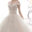 Luxury / Gorgeous Champagne Wedding Dresses 2019 A-Line / Princess Off-The-Shoulder Short Sleeve Backless Appliques Lace Beading Glitter Sequins Tulle Cathedral Train Ruffle